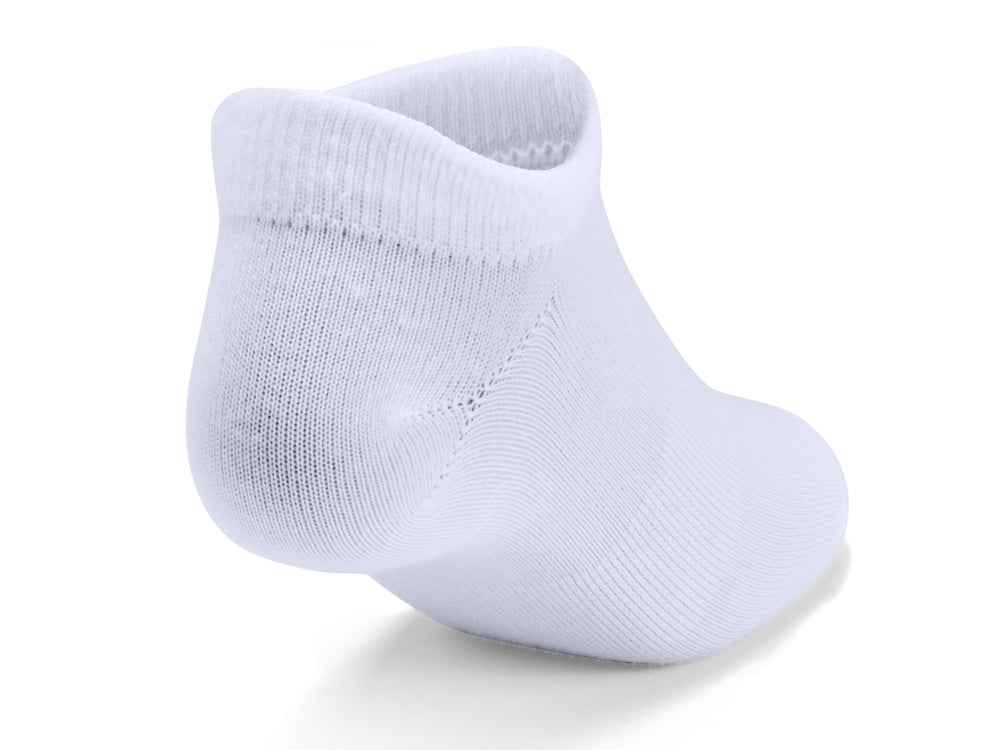 Paquete de 6 calcetines deportivos cortos Under Armour en color blanco con logos en negro, gris y sandía.