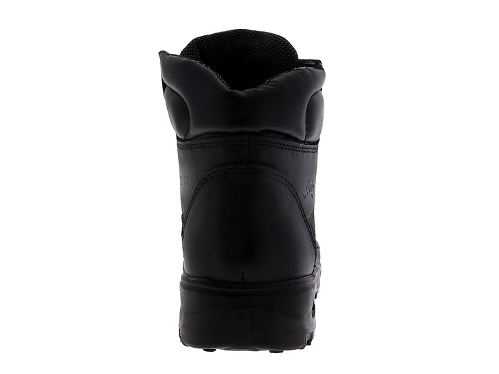Botas de seguridad Rombar color negro para mujer con detalles de costuras en color rosa.