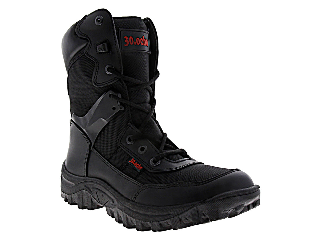 Bota Rombar color negro de caña alta con agujetas y suela robusta para actividades deportivas o tácticas.