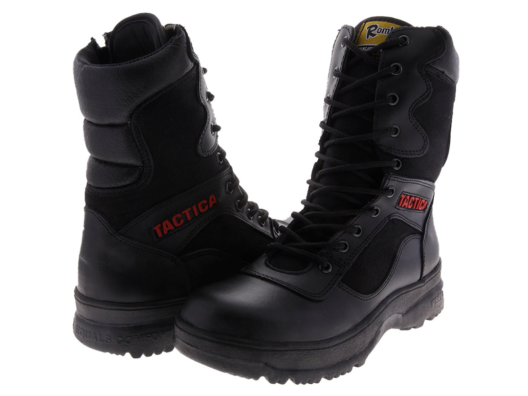 Botas tácticas negras Rombar 4301 para hombre, de caña alta con cordones.