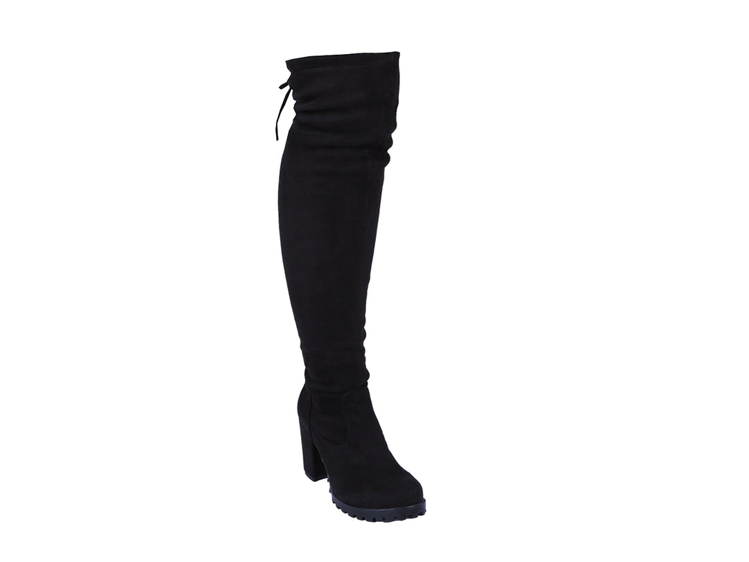 Botas altas color negro para mujer con tacón cuadrado y acabado mate.