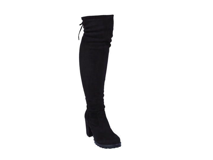 Botas altas color negro para mujer con tacón cuadrado y acabado mate.