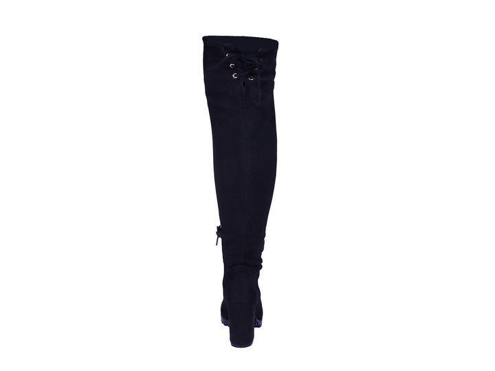 Botas altas color negro para mujer con tacón cuadrado y acabado mate.
