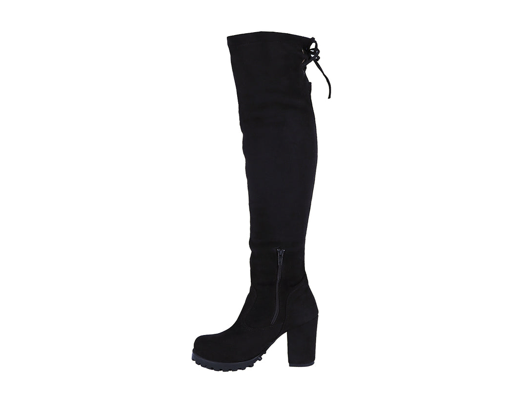 Botas altas color negro para mujer con tacón cuadrado y acabado mate.