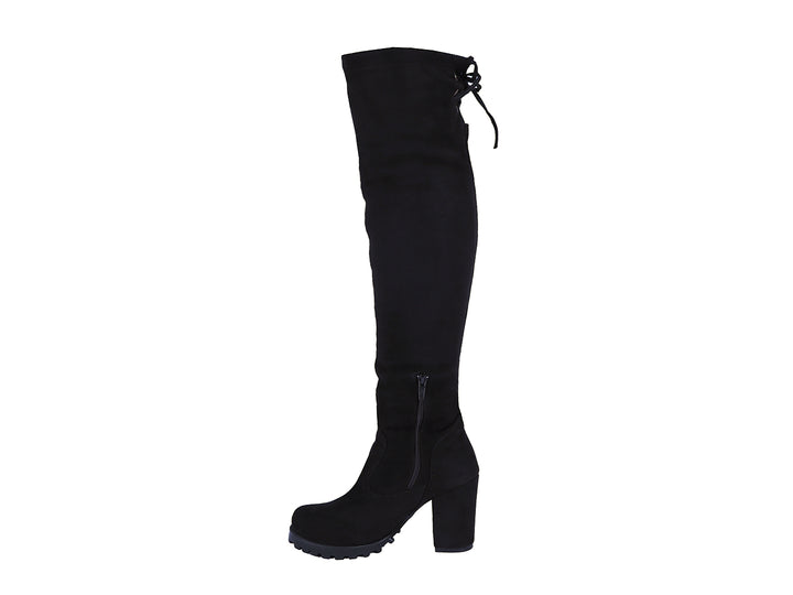 Botas altas color negro para mujer con tacón cuadrado y acabado mate.