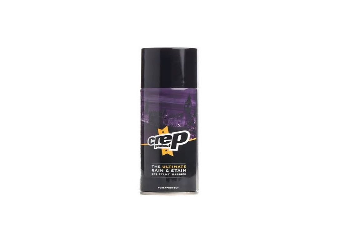 Envase de spray renovador para calzado Crep en color negro y morado oscuro.