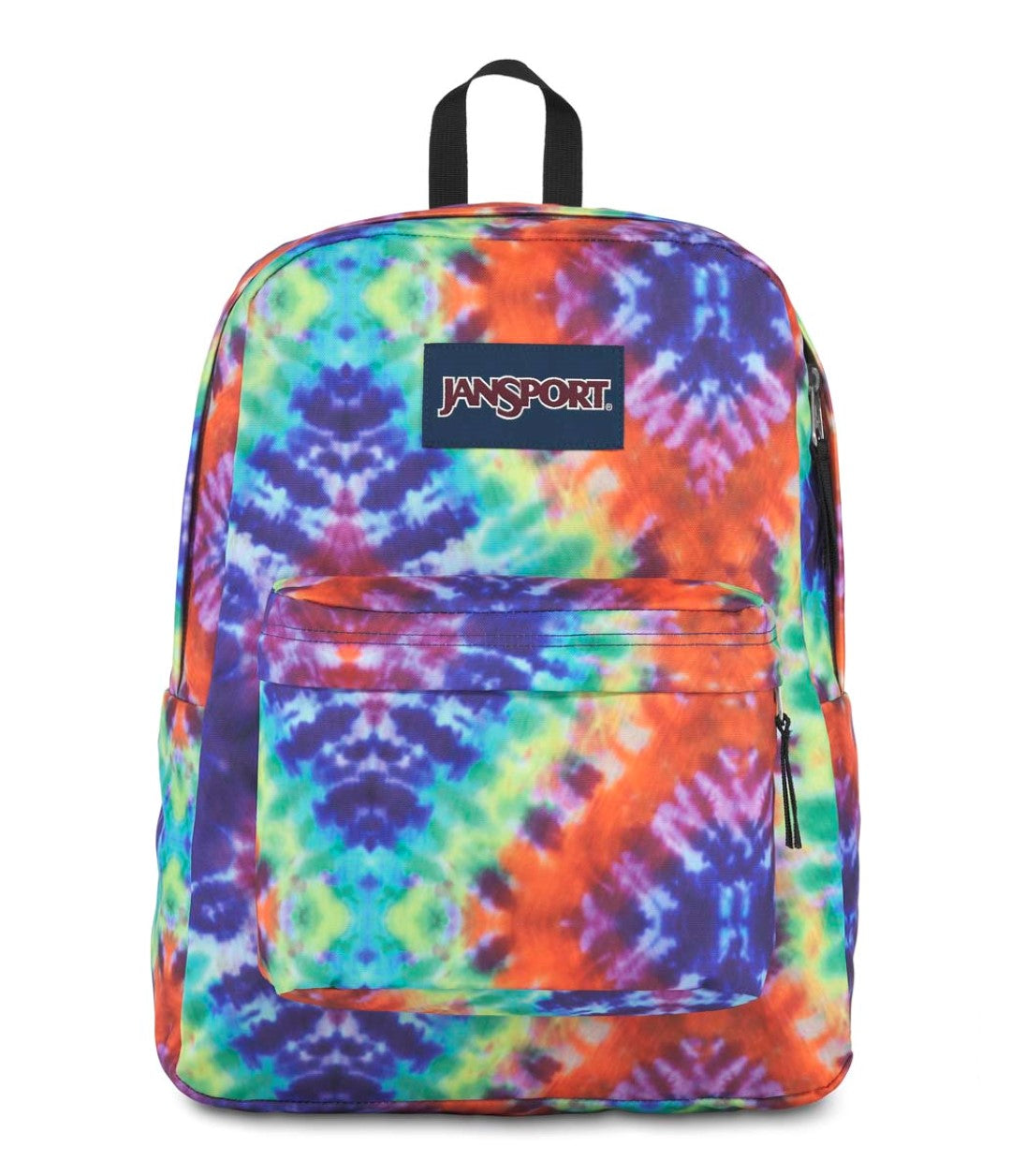 Mochila JanSport Superbreak con estampado tie-dye multicolor.