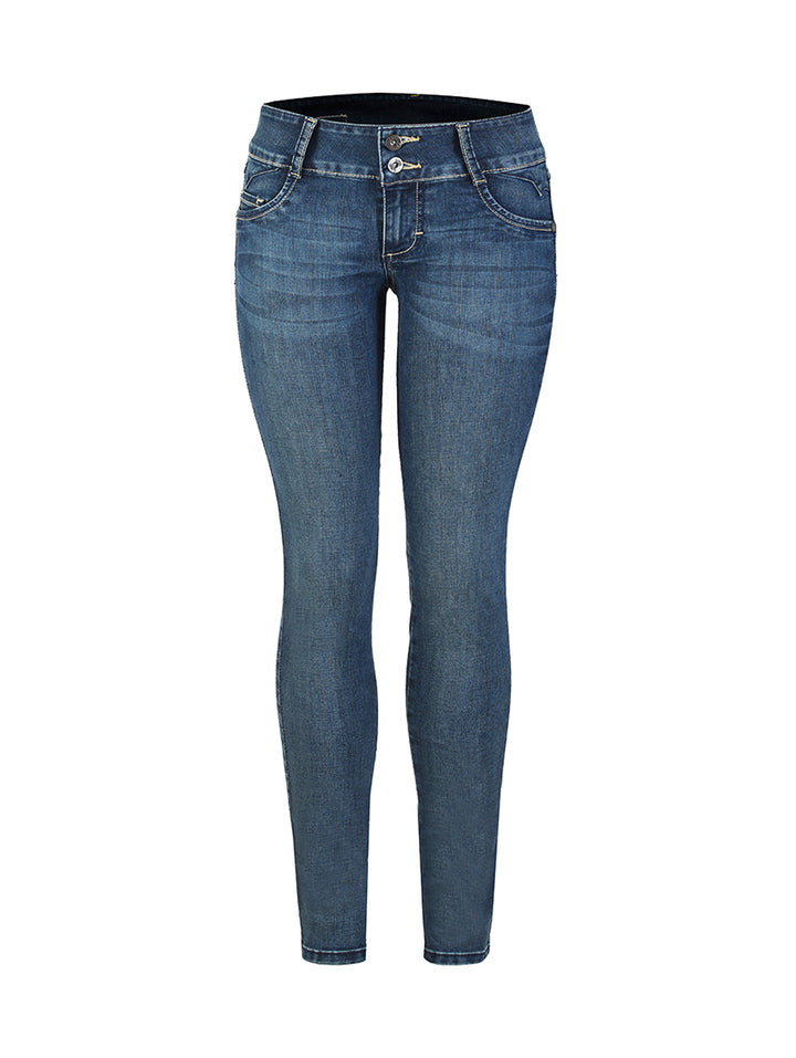 Jeans LEE 515NB para mujer en color azul índigo con corte ajustado.