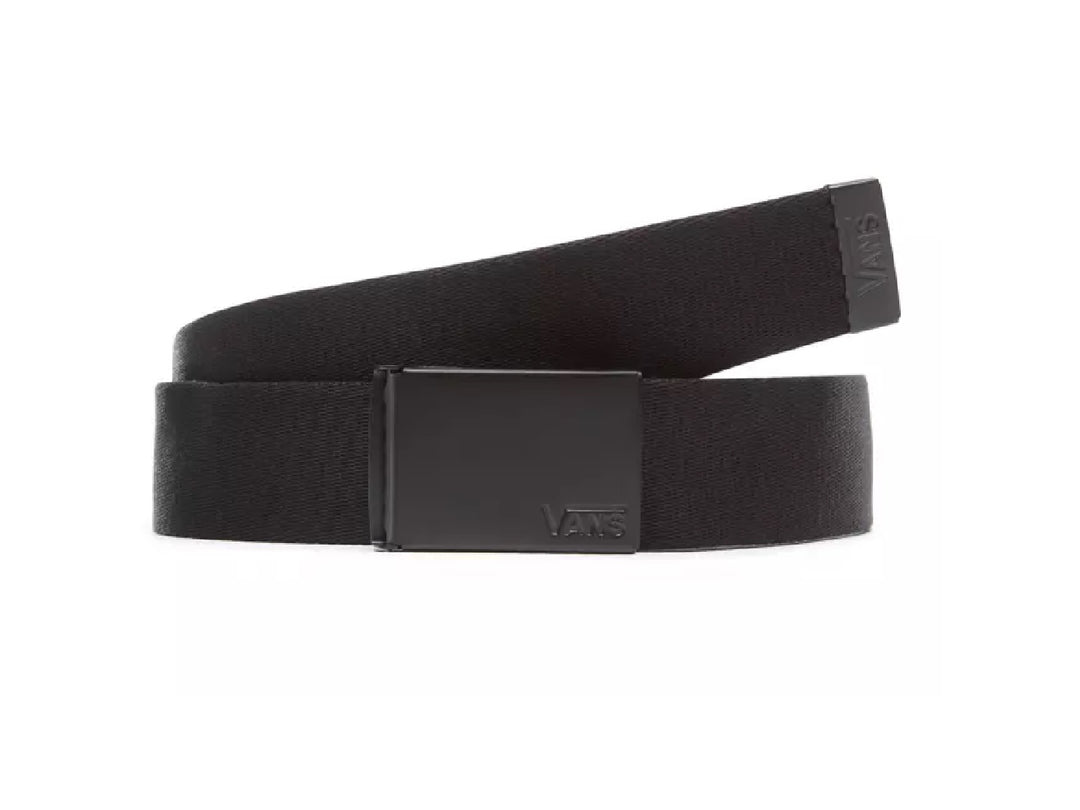 Cinto negro de tela Vans Deppster II para hombre con hebilla plástica negra.