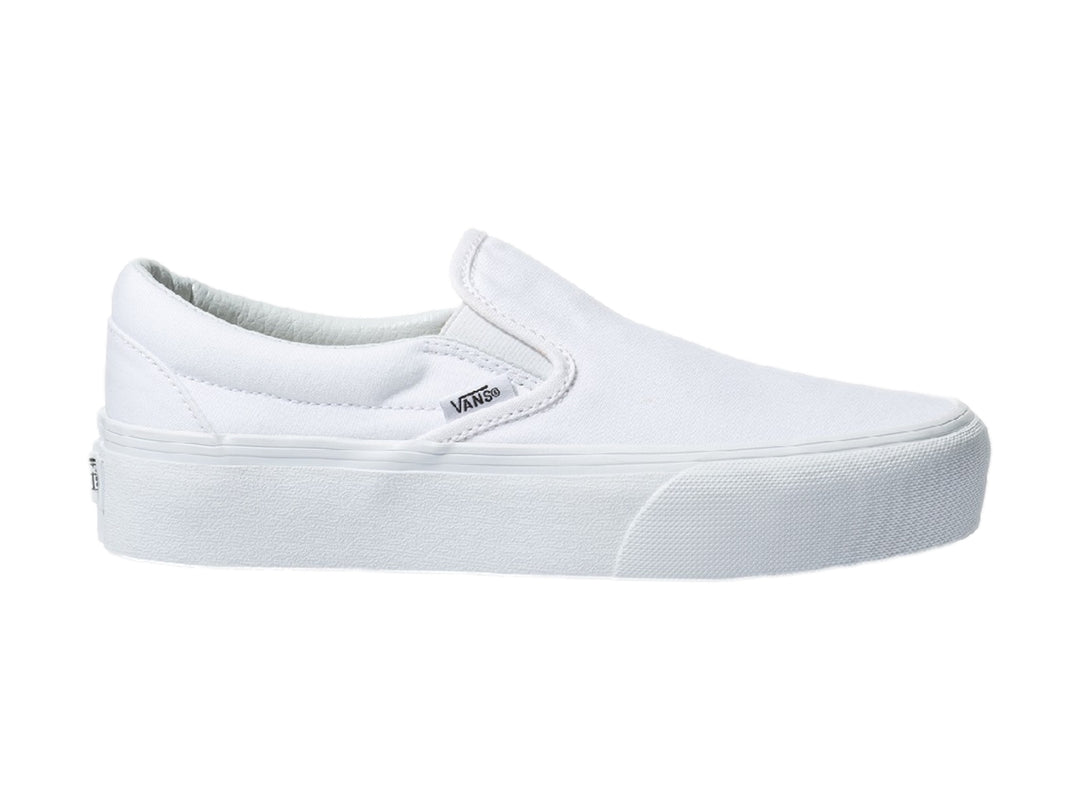 Tenis VANS Classic Slip-On Platform en color blanco total con suela de plataforma.