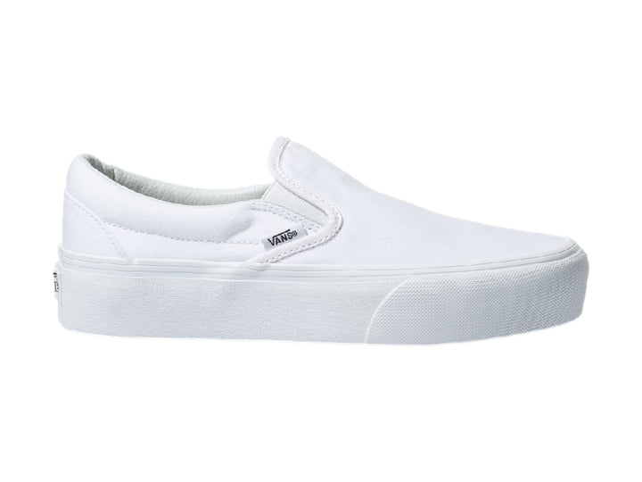 Tenis VANS Classic Slip-On Platform en color blanco total con suela de plataforma.