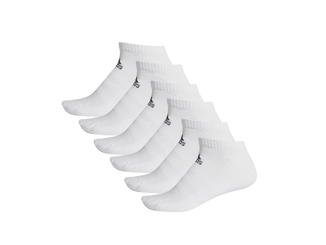 Paquete de 6 pares de calcetines cortos Adidas en color blanco.