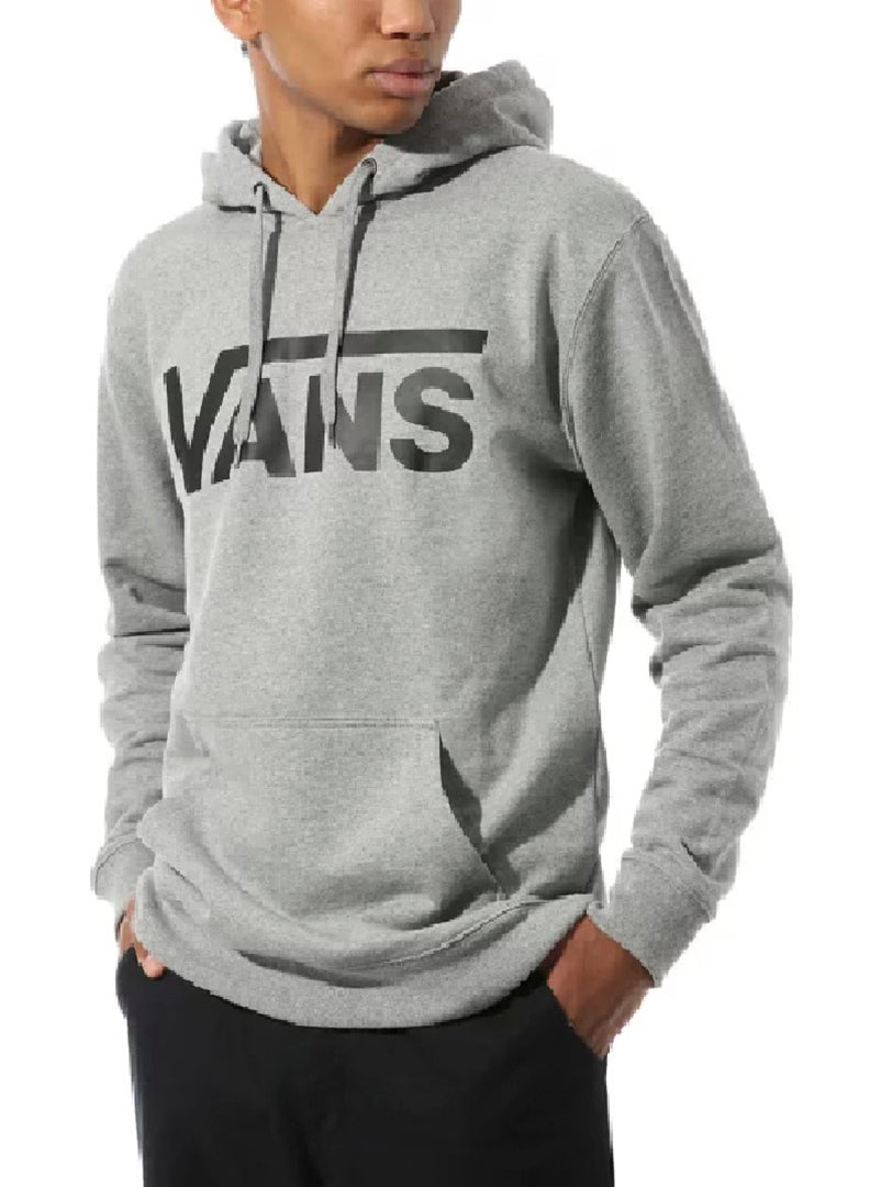 Sudadera con capucha color gris con logotipo de VANS en negro en el pecho.