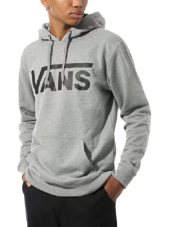 Sudadera con capucha color gris con logotipo de VANS en negro en el pecho.