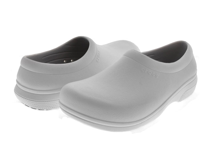 Par de zuecos Crocs On The Clock color blanco para hombre, estilo slip-on.