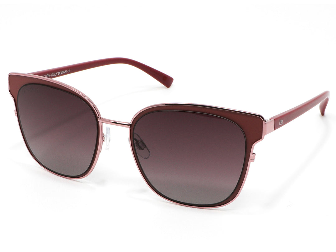 Lentes de sol Cloe para mujer en color rosa con cristales degradados y montura cuadrada.