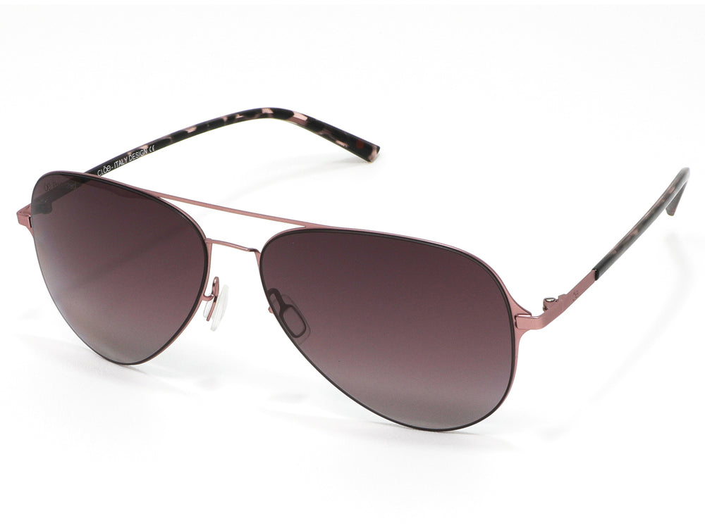 Lentes de sol estilo aviador para mujer con montura rose gold y cristales en degradado.