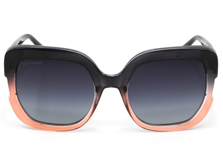 Lentes de sol Cloe para mujer con marco cuadrado en degradado de gris a durazno y micas polarizadas.