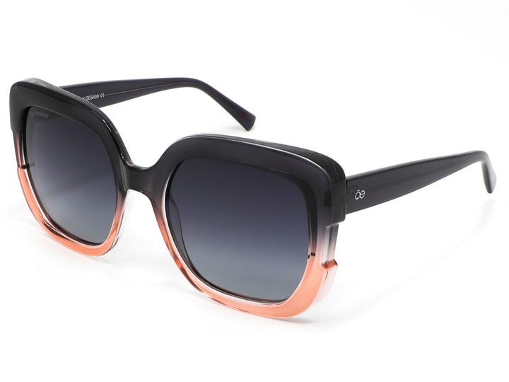 Lentes de sol Cloe para mujer con marco cuadrado en degradado de gris a durazno y micas polarizadas.