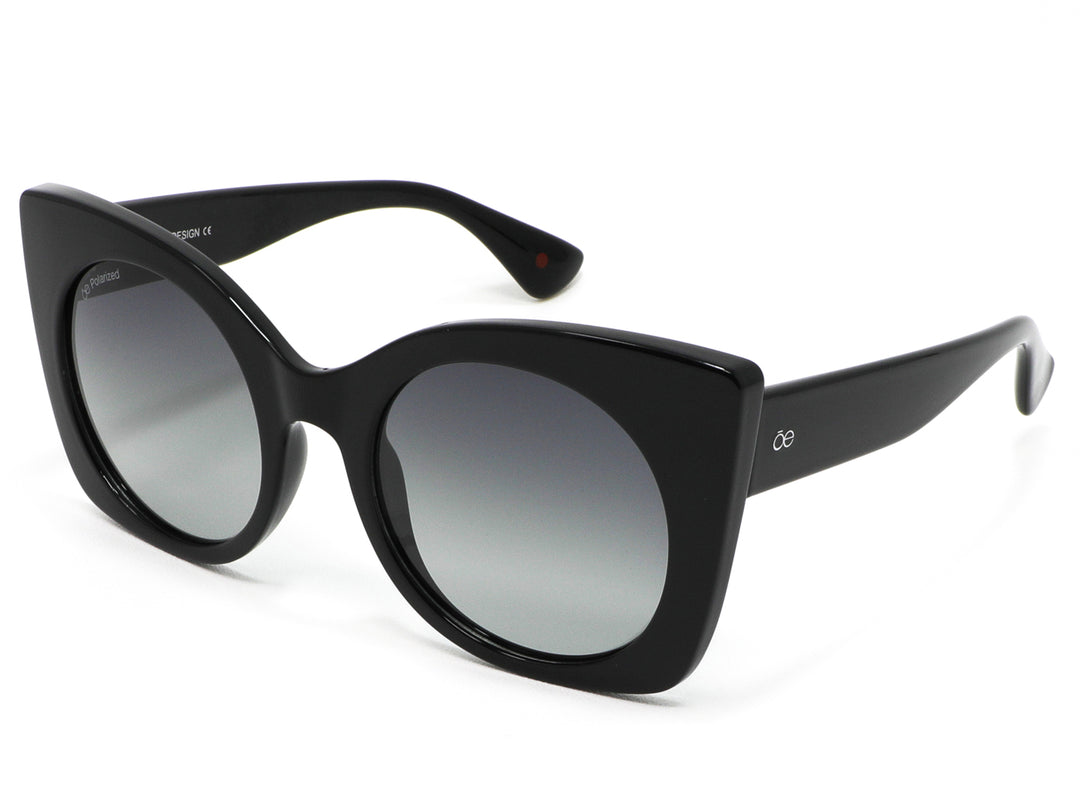 Lentes de sol para mujer Cloe color negro con cristales en tono gris degradado.