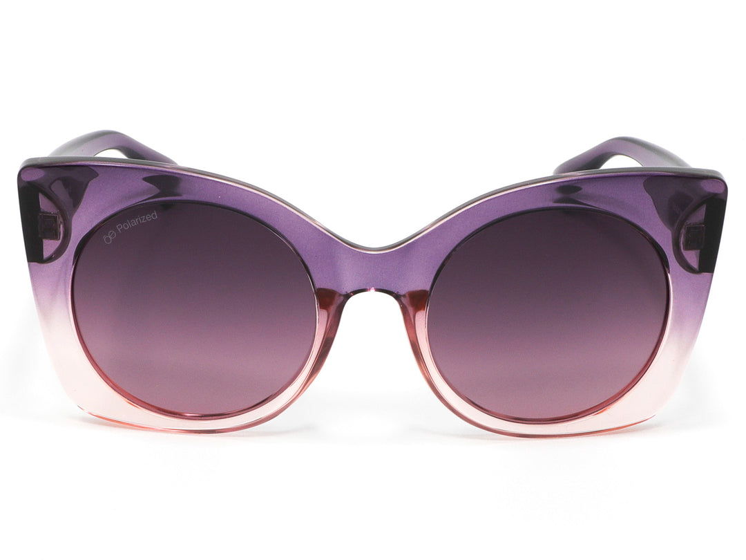 Lentes de sol Cloe para mujer en color morado con efecto degradado y marco grueso.