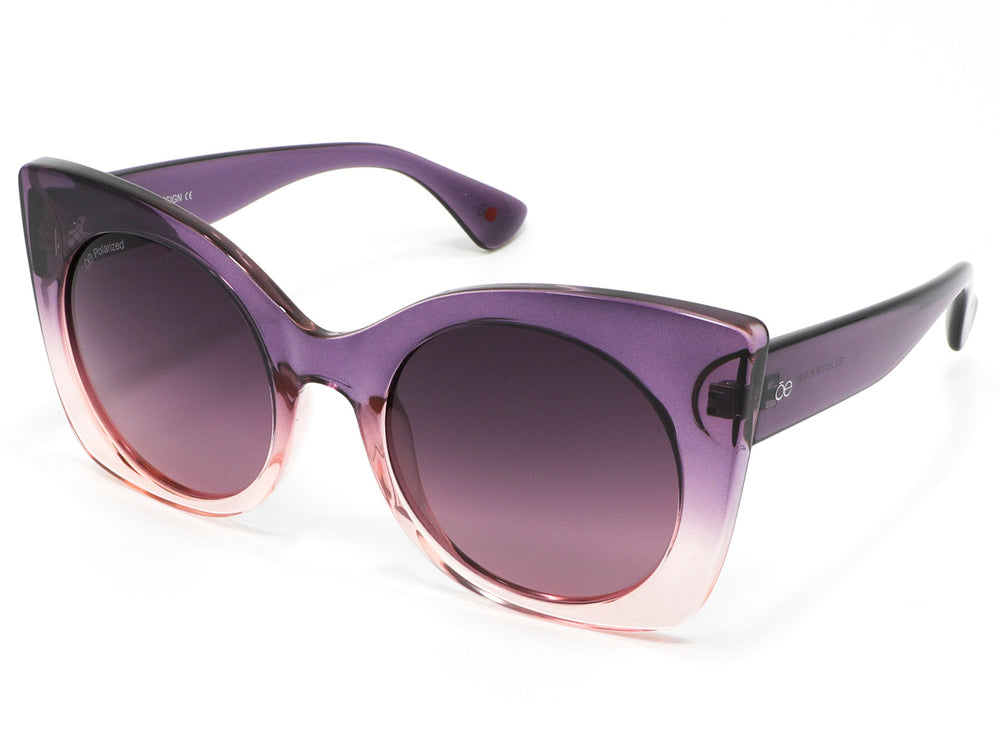 Lentes de sol Cloe para mujer en color morado con efecto degradado y marco grueso.