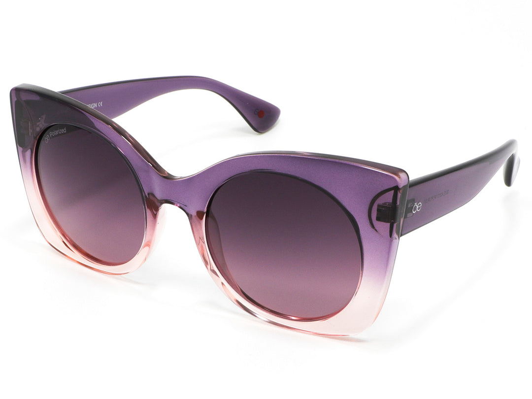 Lentes de sol Cloe para mujer en color morado con efecto degradado y marco grueso.