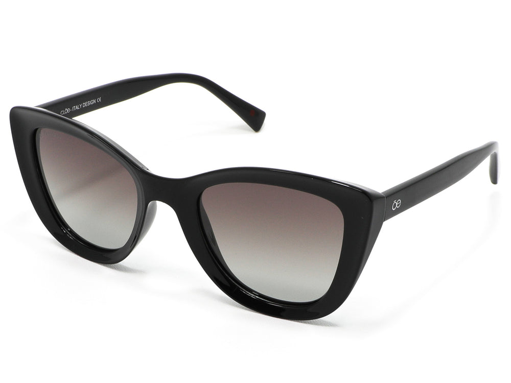 Lentes de sol para mujer Cloe en color negro con cristales degradados y diseño cat-eye.