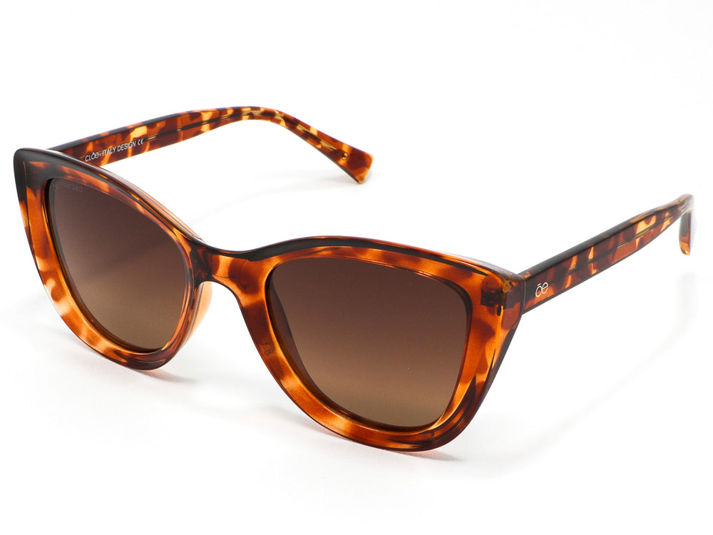 Lentes de sol para mujer Cloe con montura en color carey y cristales marrón.