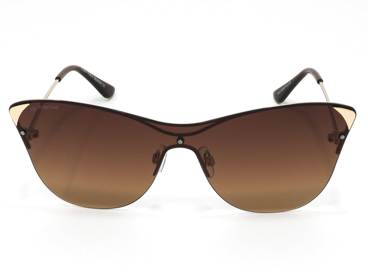 Lentes de sol para mujer Cloe con diseño cat-eye, armazón dorado y micas degradadas color marrón.