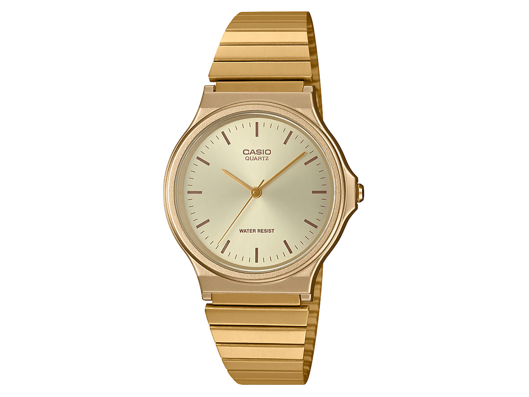 Reloj analógico Casio MQ-24G color dorado con correa metálica y esfera clara.