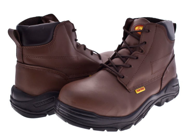 Botas de seguridad Ten Pac color café con suela negra y cuello acolchado.