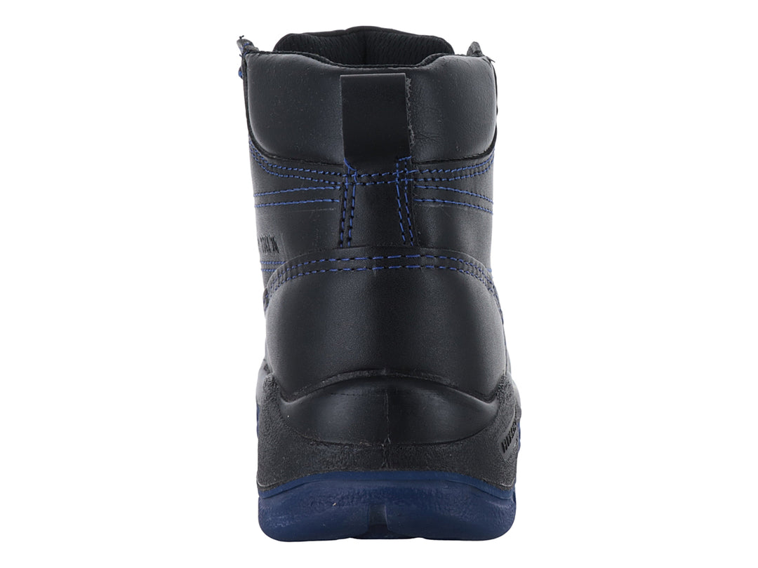 Bota de seguridad Ten Pac color negro con suela y costuras en azul.