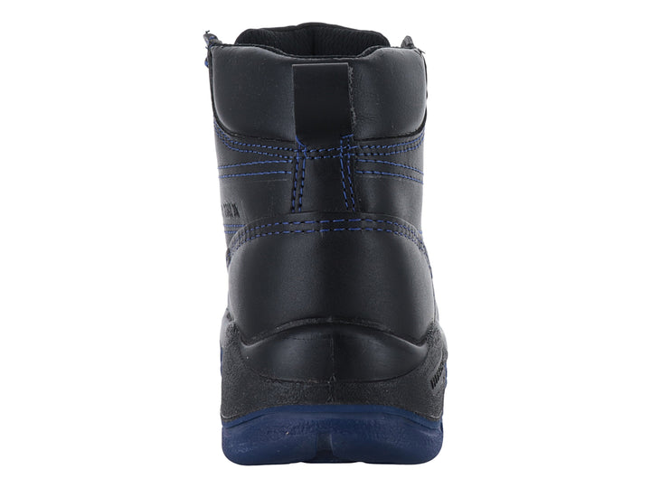 Bota de seguridad Ten Pac color negro con suela y costuras en azul.