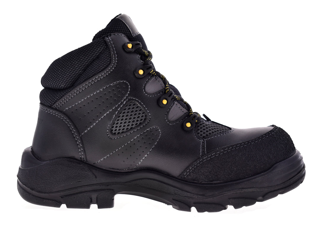 Bota de seguridad Ten Pac color negro con suela y costuras en azul.