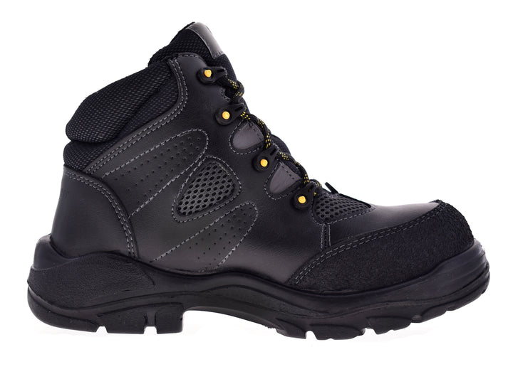 Bota de seguridad Ten Pac color negro con suela y costuras en azul.