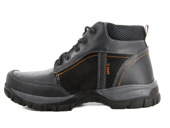 Botas negras para hombre marca Crosh con costuras decorativas en naranja y suela resistente.