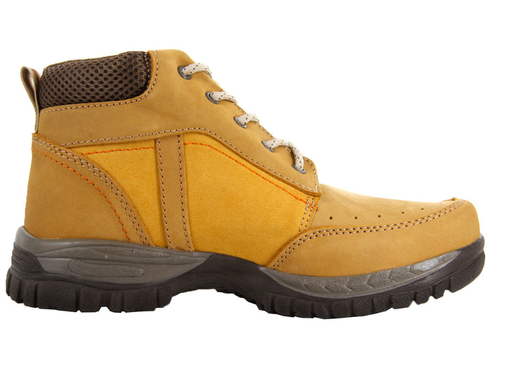 Botas Crosh color amarillo mostaza con suela negra y cordones blancos para hombre