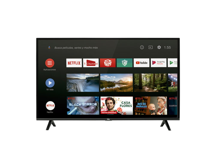 Televisor Smart TV TCL de 40 pulgadas color negro con menú de aplicaciones en pantalla.