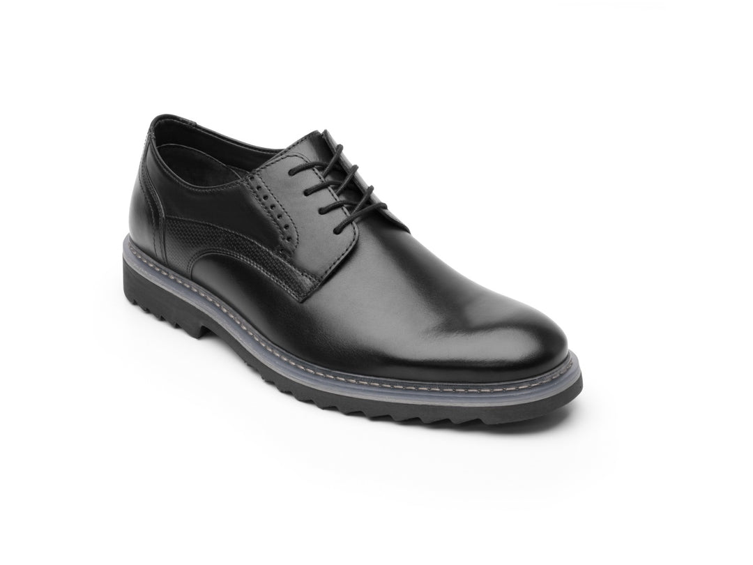 Zapato Flexi Stroll para hombre en color negro, de cuero con agujetas y suela gruesa.