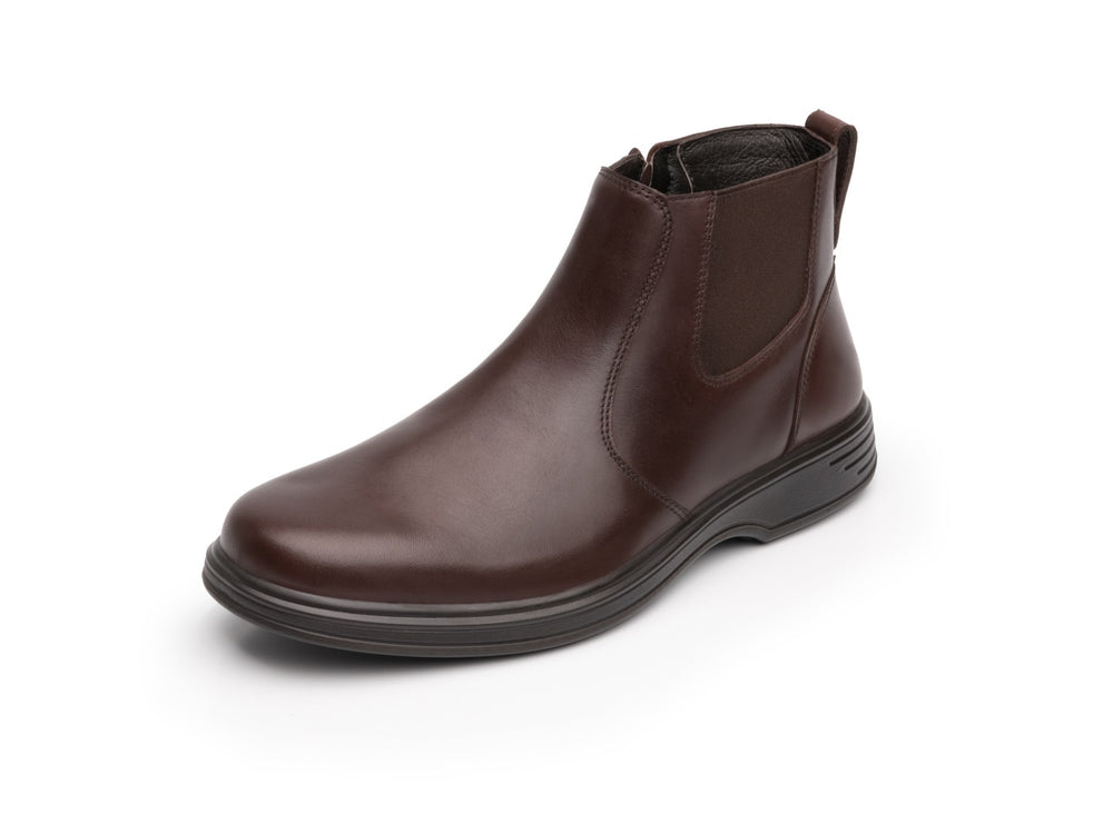 Botas Flexi color marrón oscuro para hombre, estilo Chelsea con paneles laterales elásticos.
