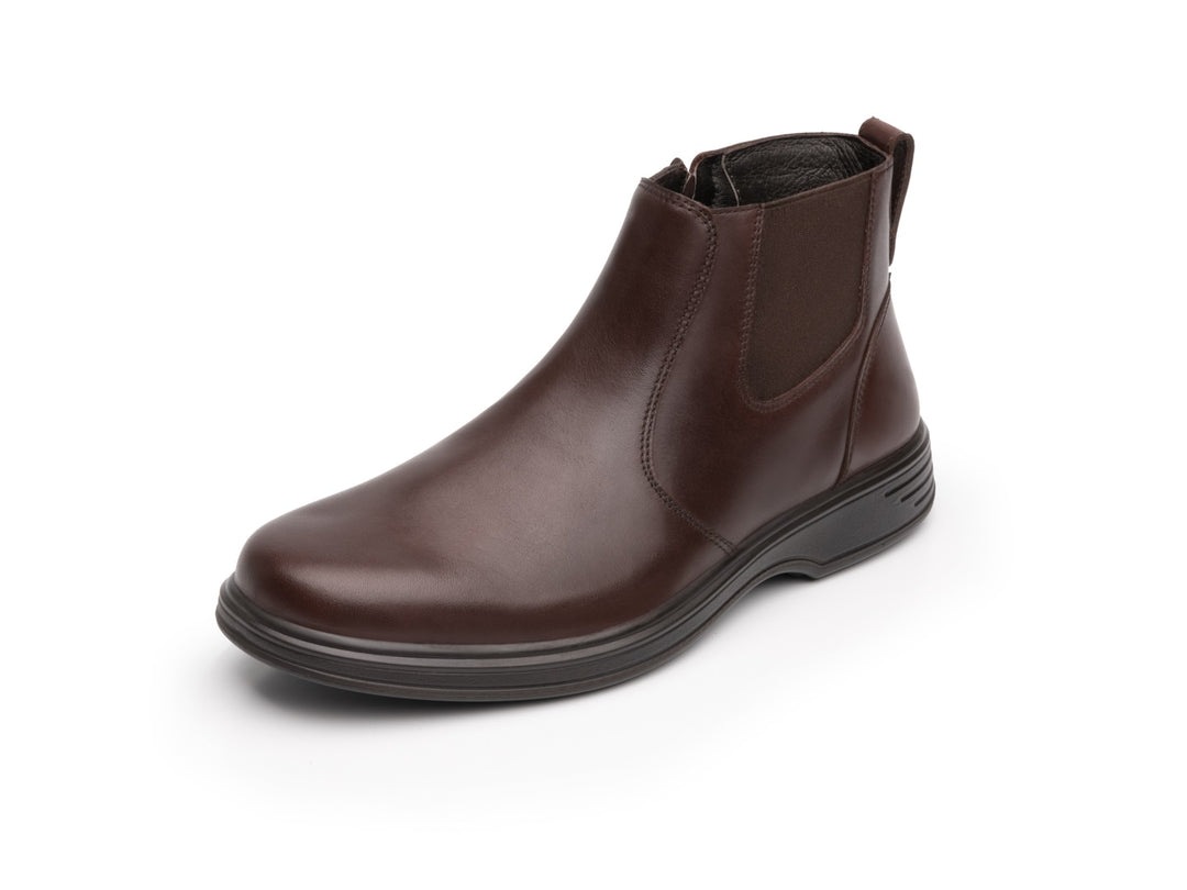 Botas Flexi color marrón oscuro para hombre, estilo Chelsea con paneles laterales elásticos.