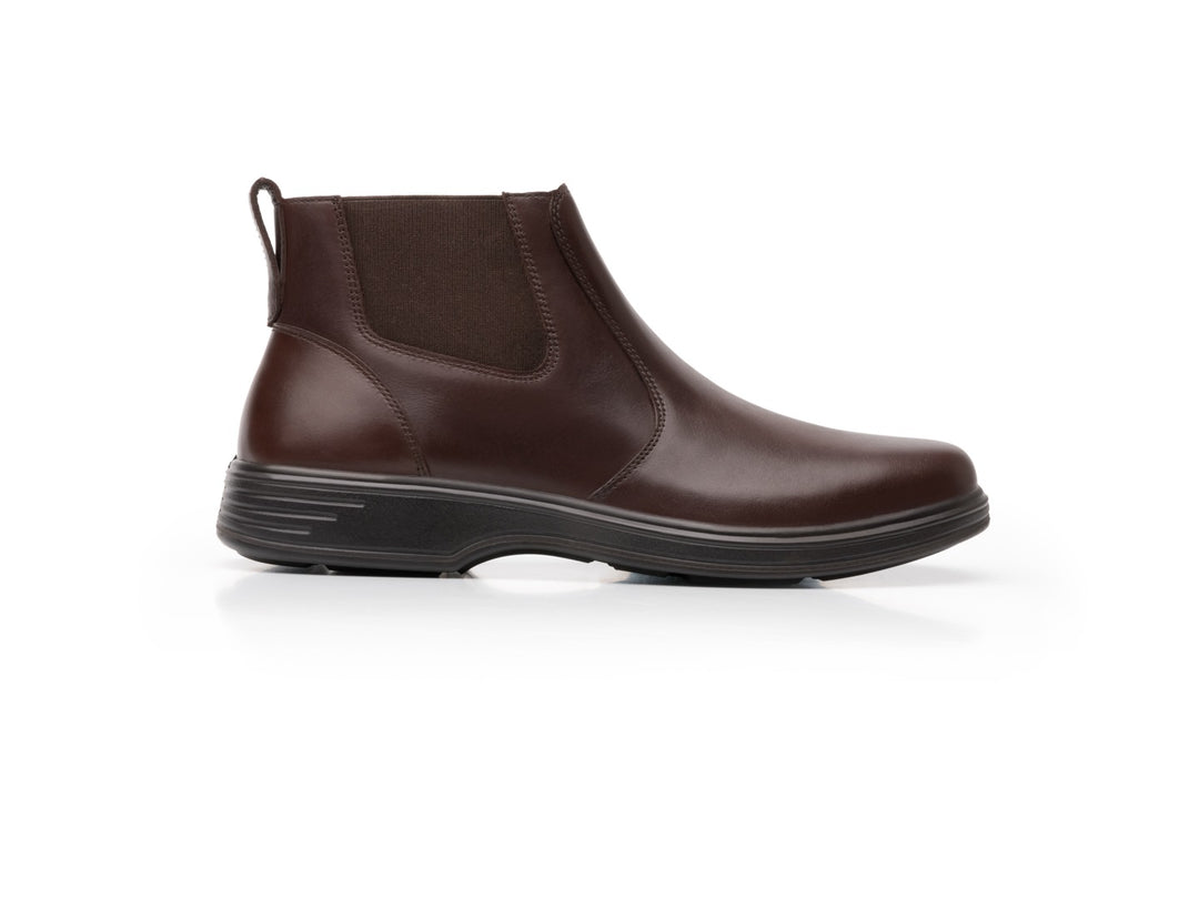 Botas Flexi color marrón oscuro para hombre, estilo Chelsea con paneles laterales elásticos.