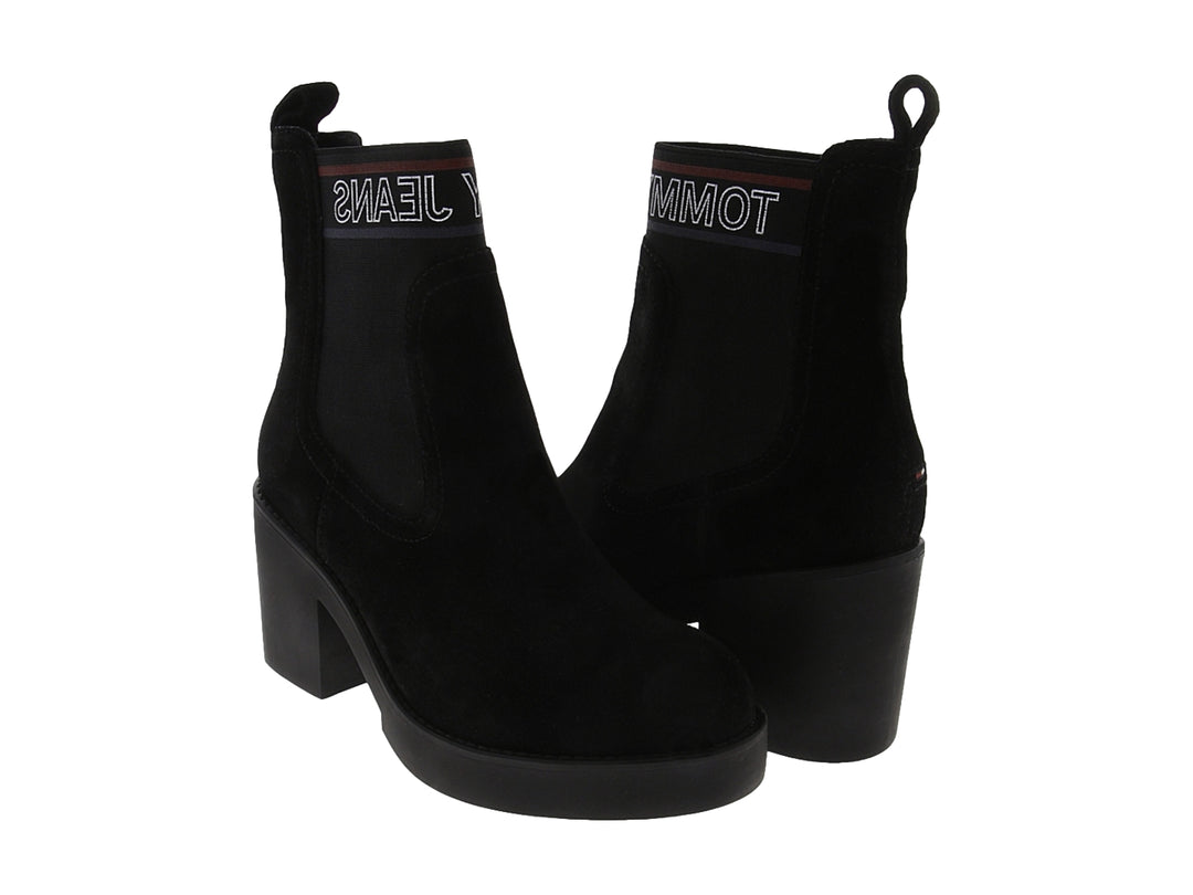 Botines Tommy Hilfiger Corporate Elastic Suede Negro para Mujer
