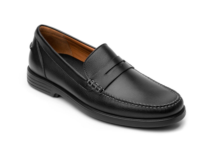 Zapato mocasín de cuero color negro con suela cómoda y diseño clásico para hombre.