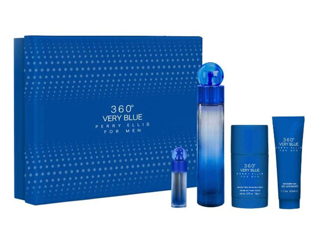 Set de fragancias Perry Ellis 360 Very Blue de 4 piezas en color azul.