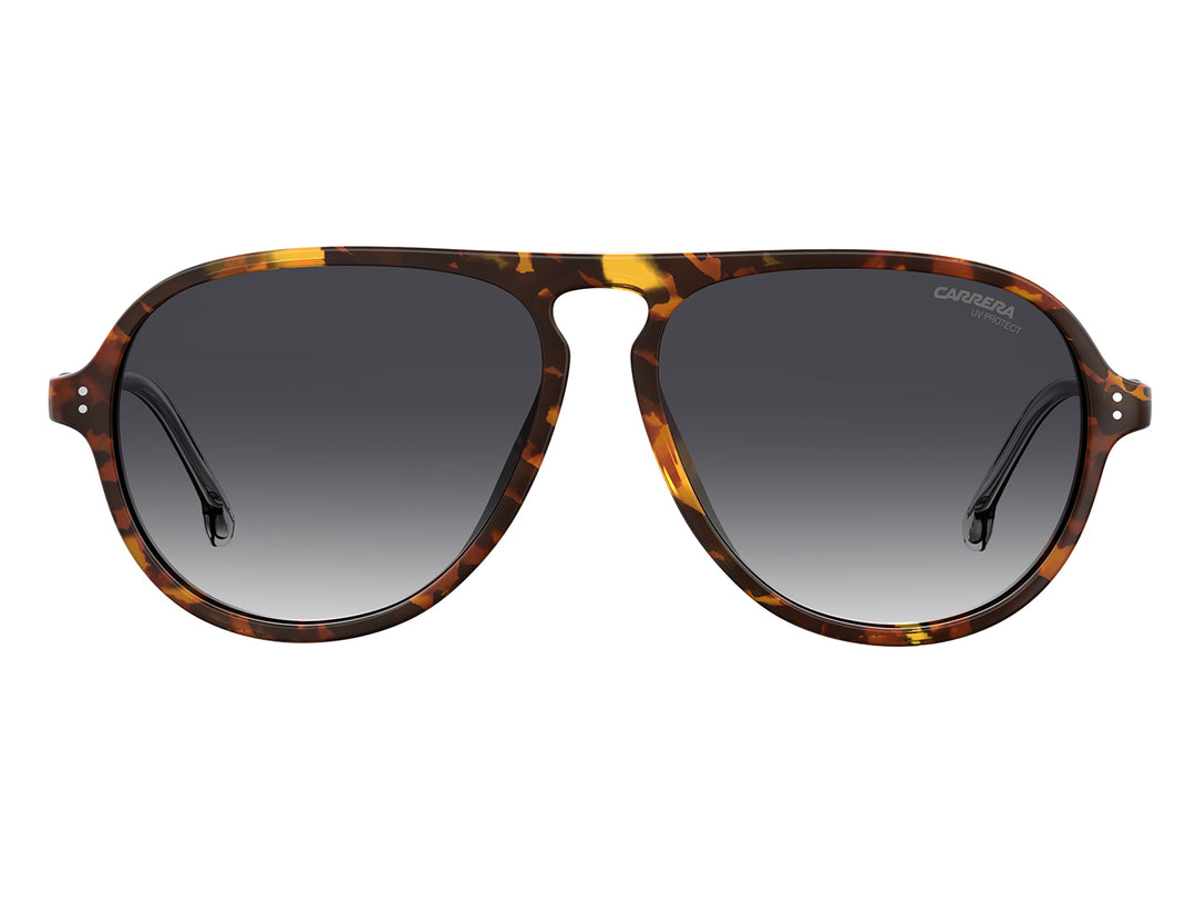 Lentes de sol Carrera para mujer con montura cuadrada color carey y patillas metálicas plateadas.
