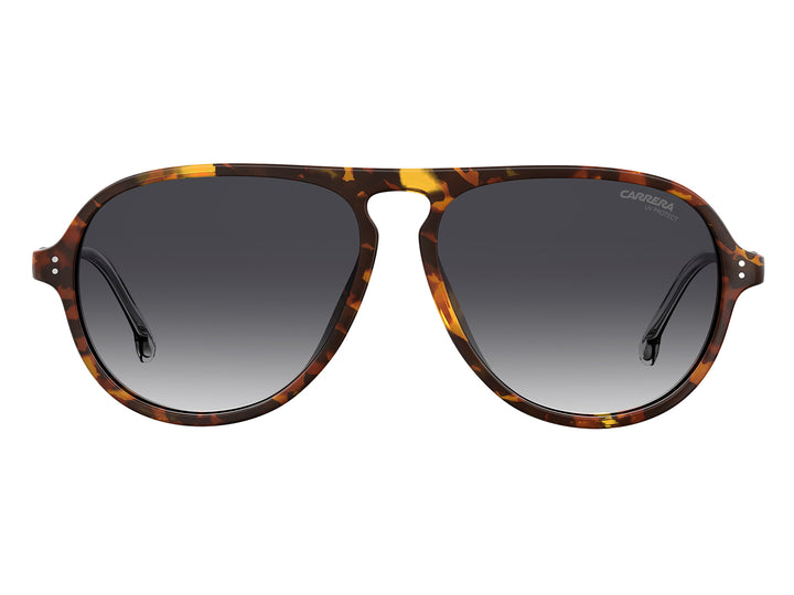Lentes de sol Carrera para mujer con montura cuadrada color carey y patillas metálicas plateadas.