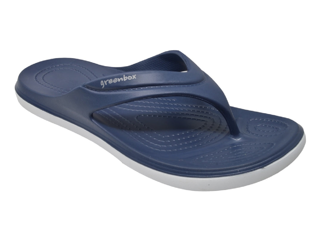 Sandalias para hombre color azul con suela blanca, diseño casual y cómodo.