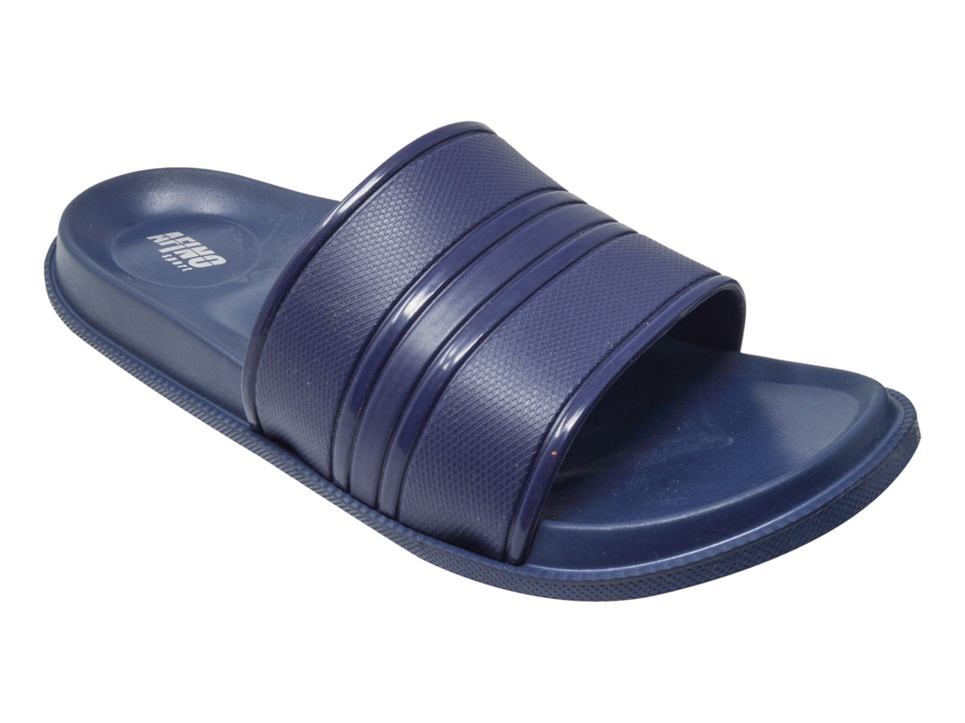 Sandalias Elega color azul oscuro para hombre, diseño slide con correa texturizada.
